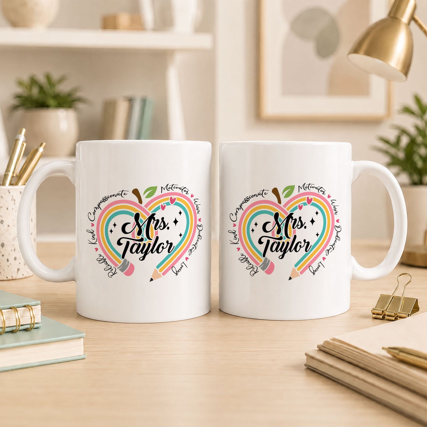 Rainbow Apple Teacher Mug - Custom Teacher Name Coffee Mug - Teacher Appreciation Gift