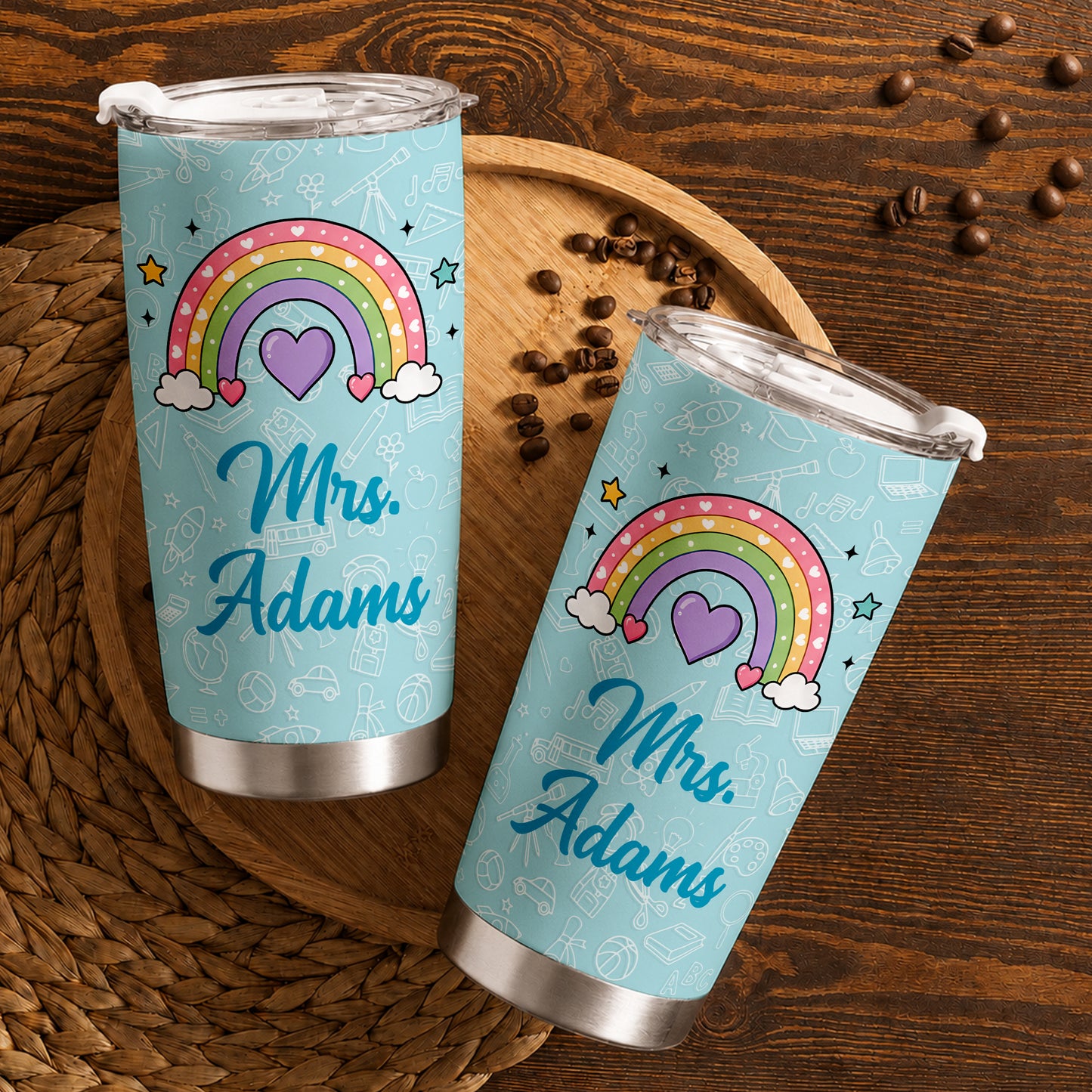 Pastel Teacher Tumbler - Custom Teacher Name Stainless Steel Tumbler - Back To School Gift for Teachers