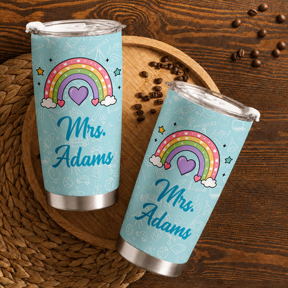 Pastel Teacher Tumbler - Custom Teacher Name Stainless Steel Tumbler - Back To School Gift for Teachers