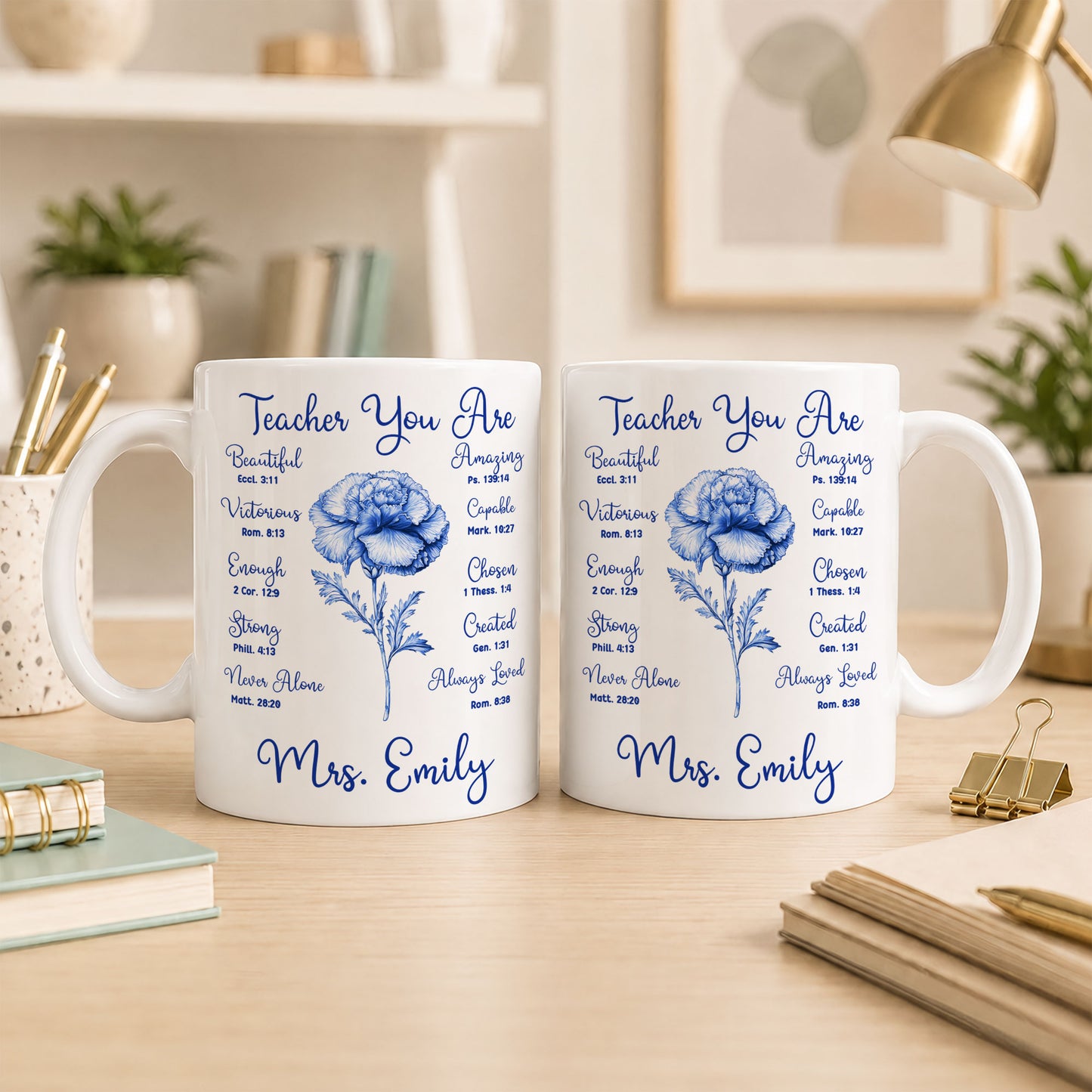 Birth Month Flower Bible Teacher Mug - Teacher You Are Amazing - Custom Teacher Name Coffee Cup - Back To School Gift for Teachers