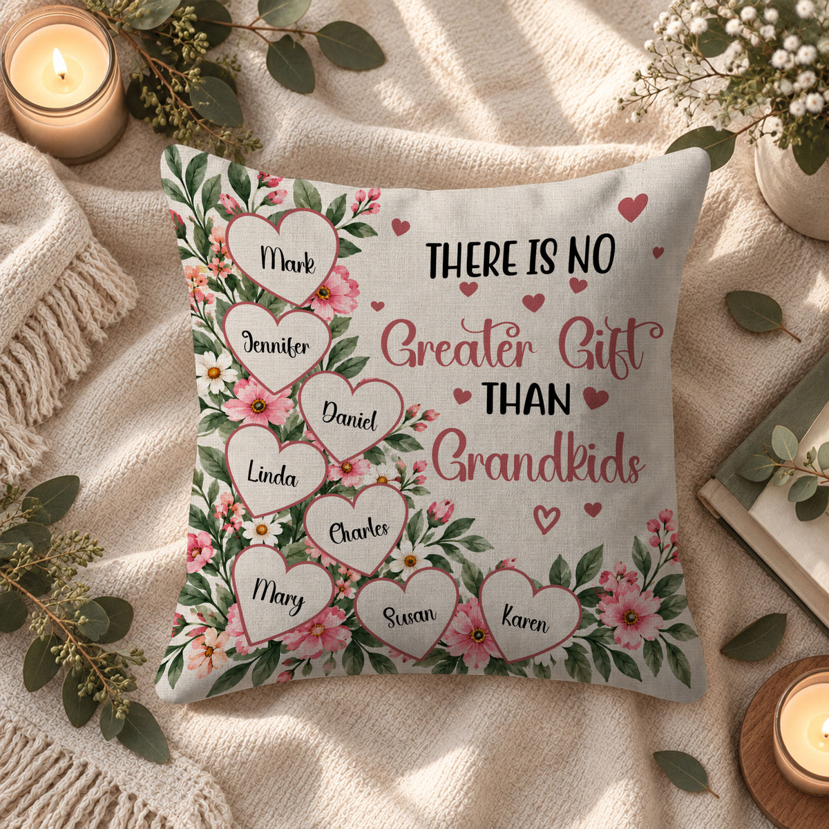 Personalized Grandma Pillow - There is No Greater Gift than Grandkids - Custom Family Gift