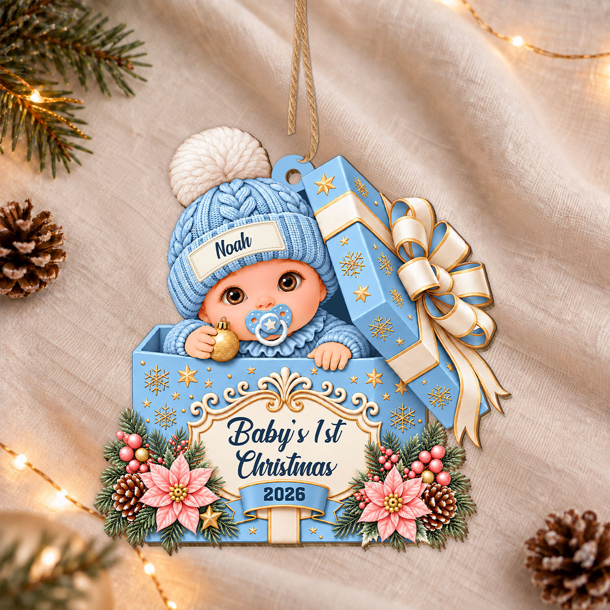 Personalized Custom Shape Wood Ornament - Baby's First Christmas 2026 - Christmas Keepsake Gift