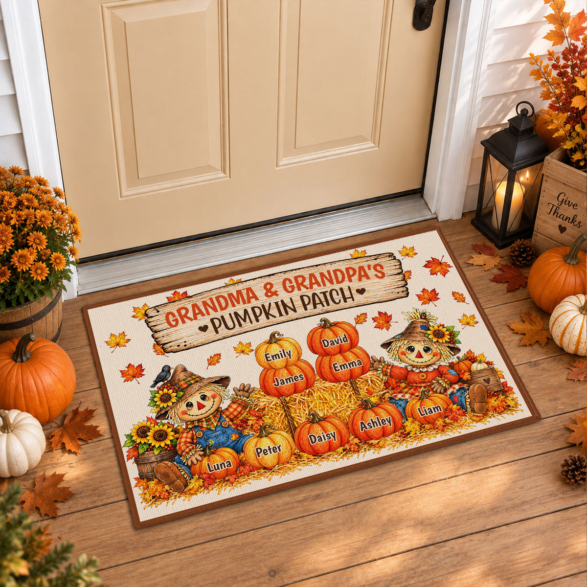 Personalized Thanksgiving Doormat - Grandma Grandpa's Pumpkin Patch Mat - Thanksgiving Gift for Family