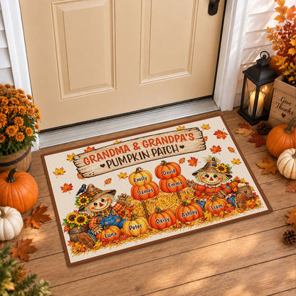 Personalized Thanksgiving Doormat - Grandma Grandpa's Pumpkin Patch Mat - Thanksgiving Gift for Family