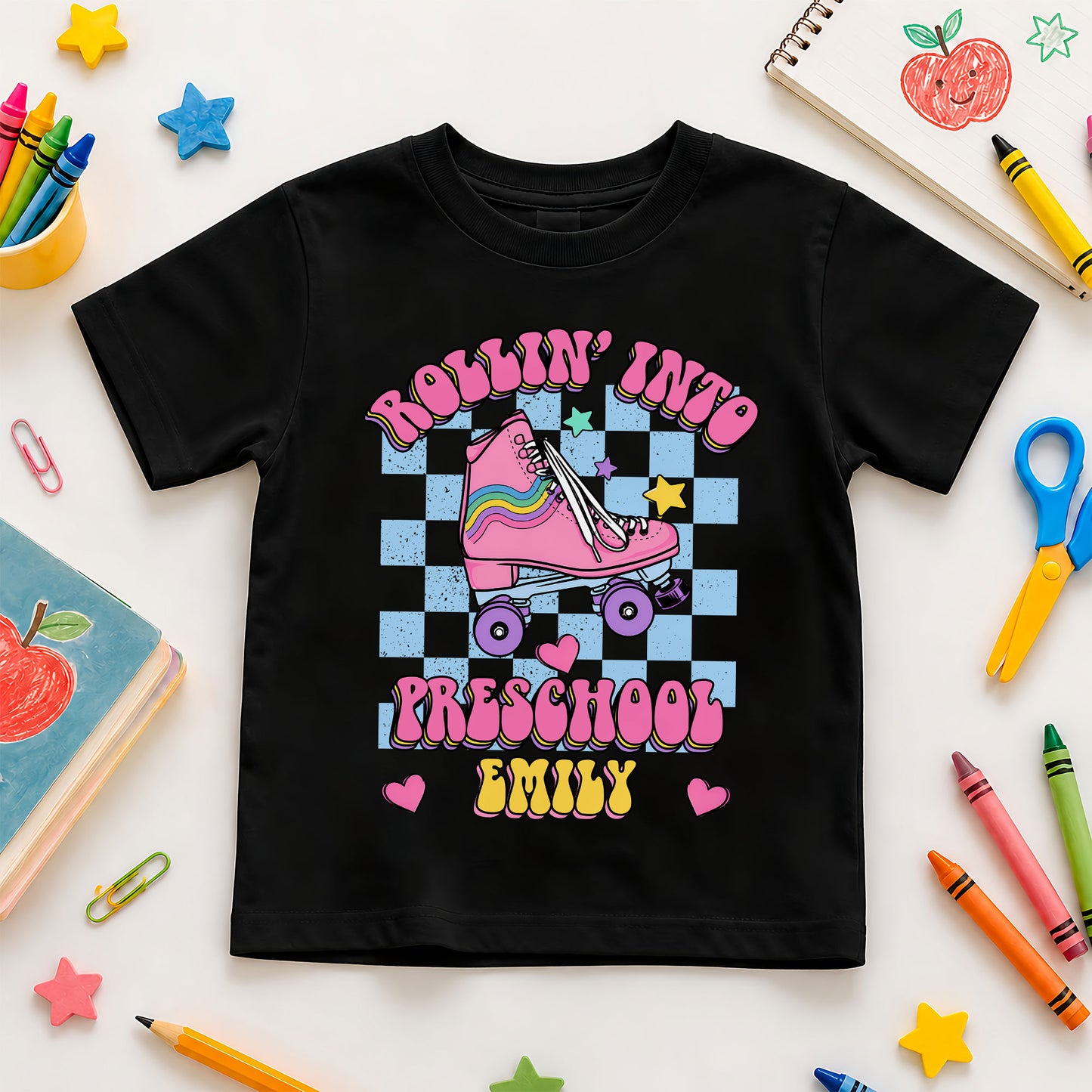 Rollin' Into School Retro Shirt - Custom Name & Grade Kids T-Shirt - First Day of School Outfit for Girls