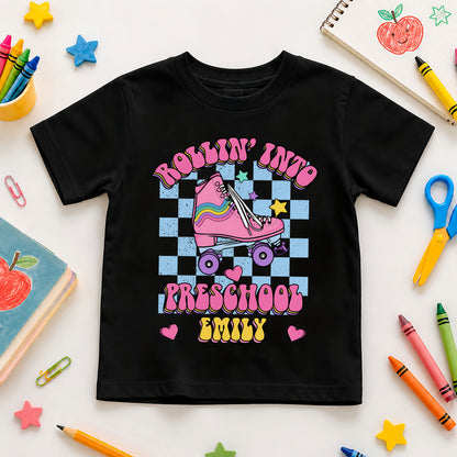 Rollin' Into School Retro Shirt - Custom Name & Grade Kids T-Shirt - First Day of School Outfit for Girls