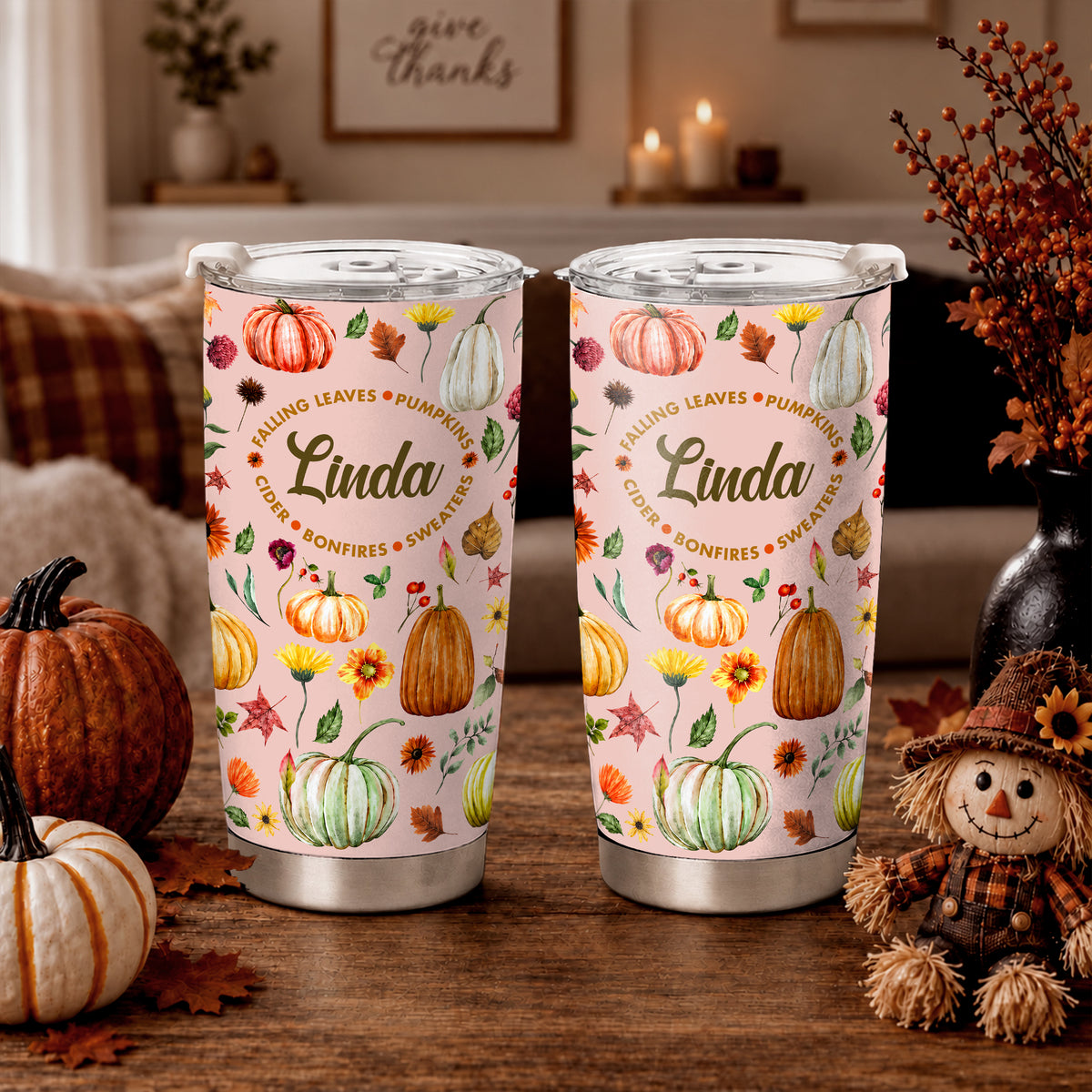 Personalized Thanksgiving Tumbler - Custom Name Fall Pumpkin Tumbler - Thanksgiving Gift for Friends, Women