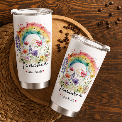 Personalized Teacher Tumbler with Custom Name, Cute Pencil Floral Travel Cup, Teacher Appreciation Gift, Back to School Teacher Gift