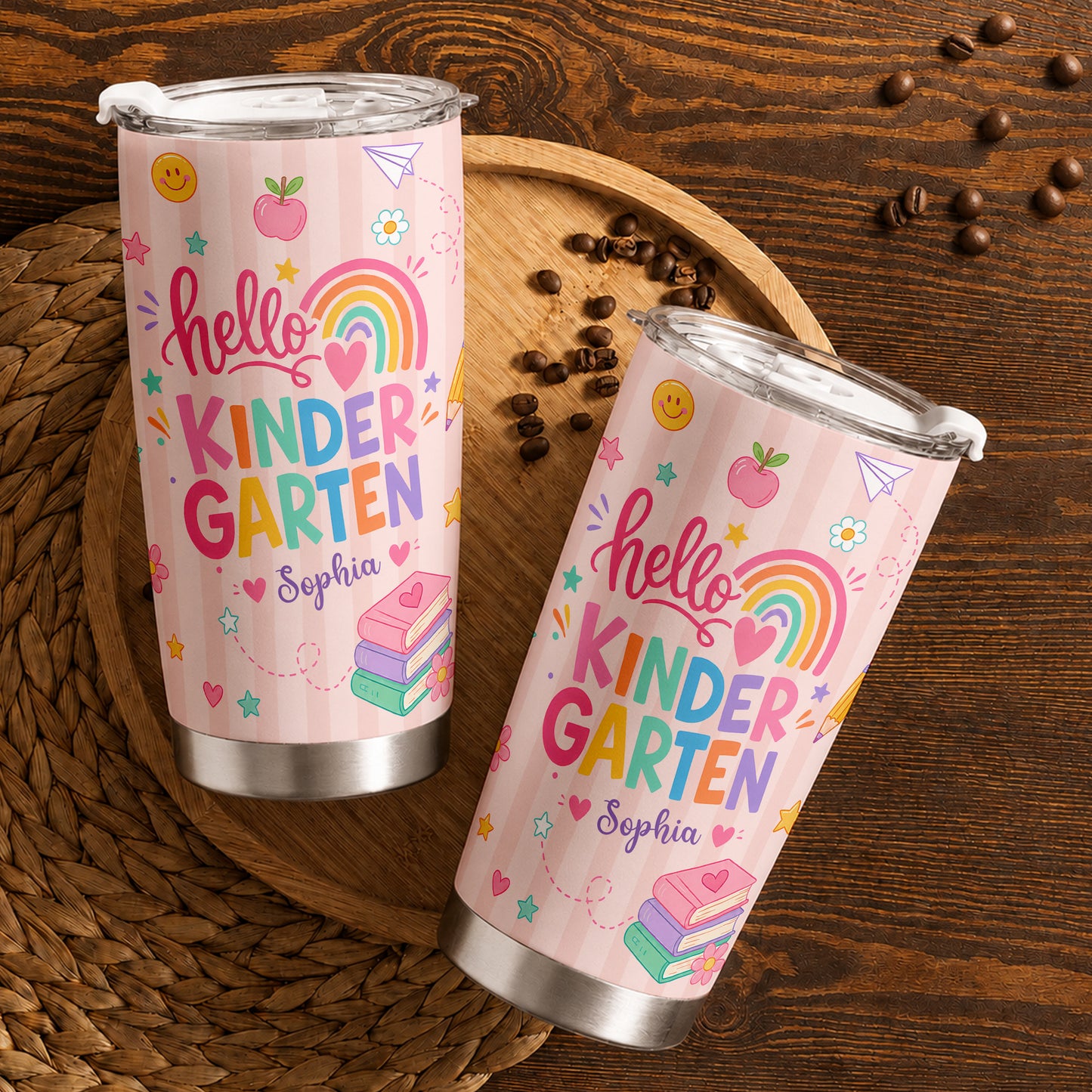 Personalized Hello Kindergarten Tumbler with Custom Grade & Name, Back to School Student Travel Cup, First Day of School Gift for Kids Students