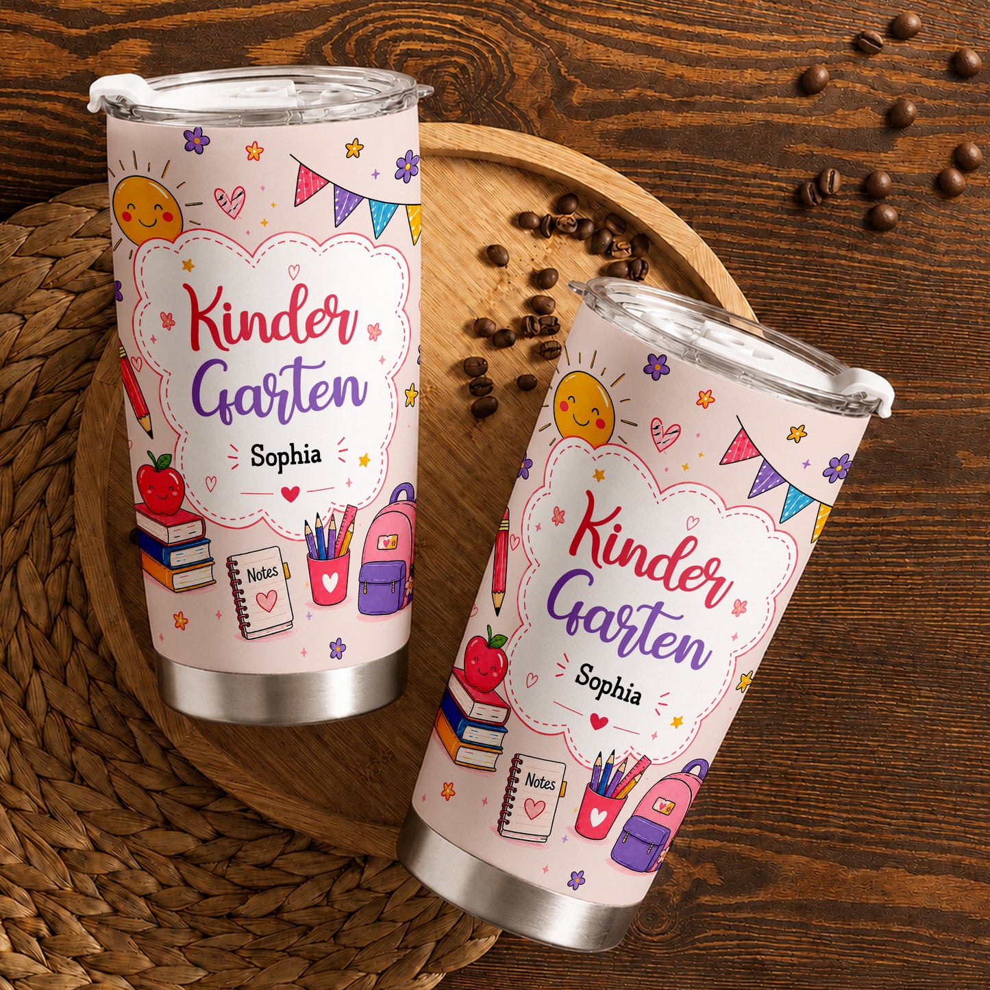 Personalized Back to School Tumbler - Custom Name & Class for Teachers and Students, Pastel Bow 20oz Travel Cup