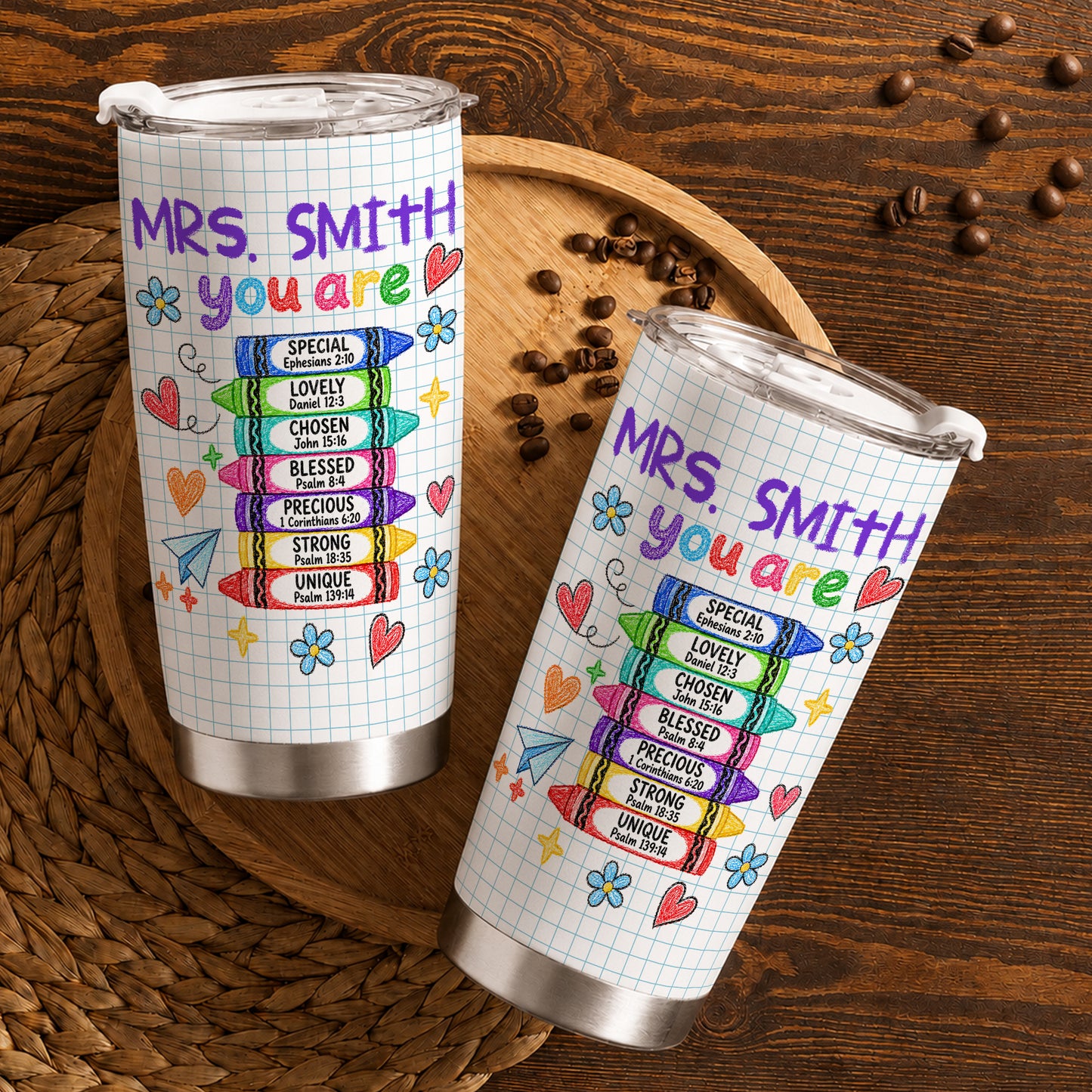 Crayon Bible Verse Teacher Tumber - Personalized Teacher To Go Cup - Christian Teacher Gift