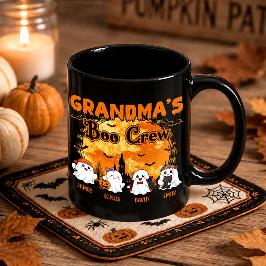 Personalized Halloween Black Mug - Grandma's Boo Crew Mug - Cute Halloween Family Gift