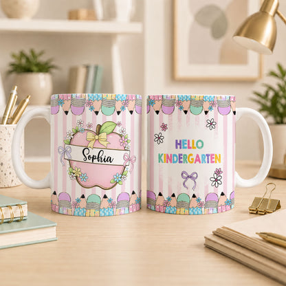 Personalized Hello Kindergarten Mug with Custom Grade & Name, Cute Goose School Coffee Mug, First Day of School Gift for Kids Students