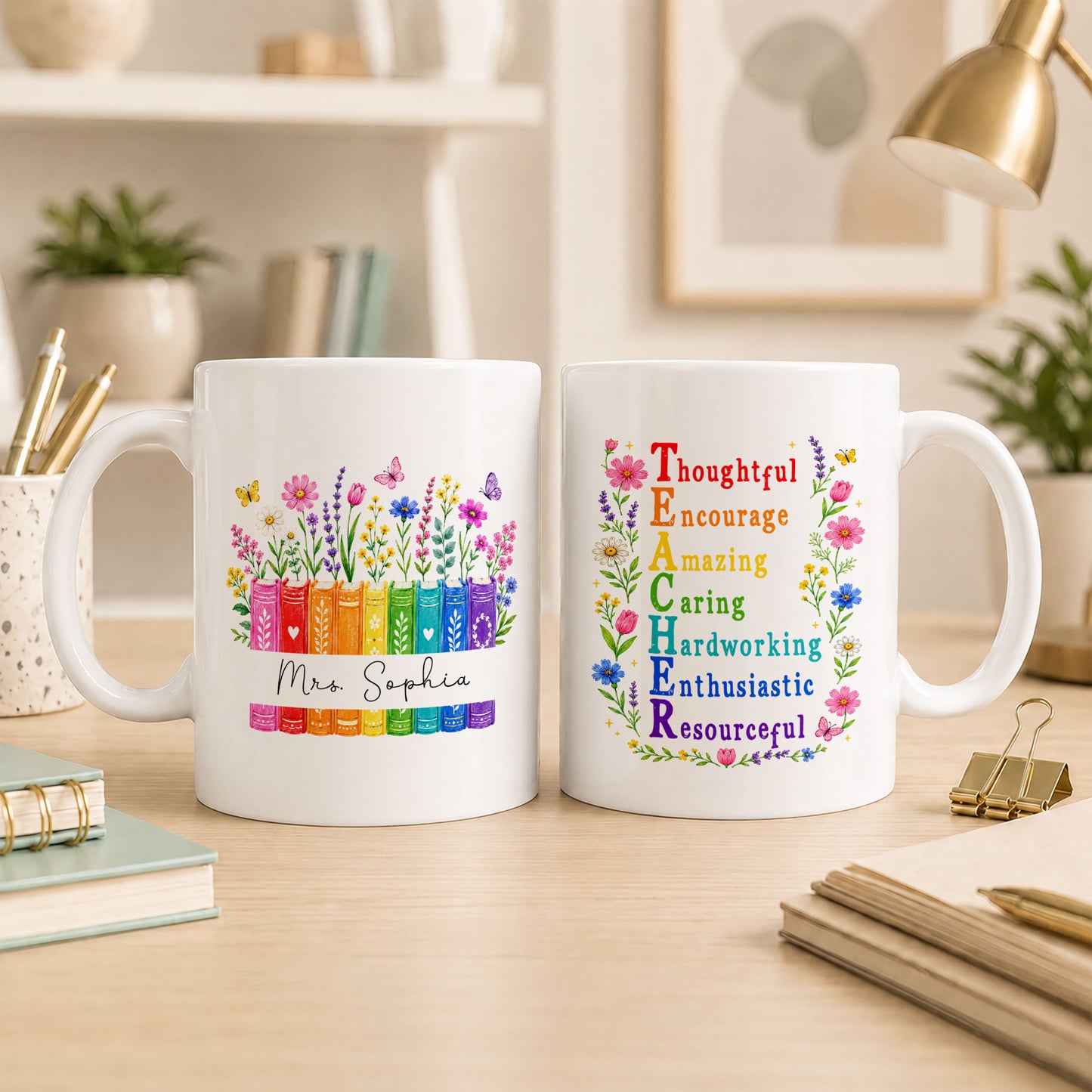 Back To School - Personalized Teacher Mug - Colorful Teacher Mug - Custom Name Mug, Teacher Appreciation Gift