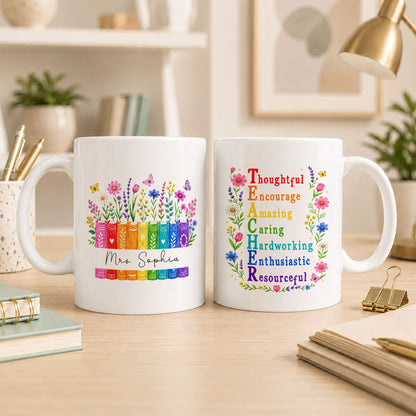 Back To School - Personalized Teacher Mug - Colorful Teacher Mug - Custom Name Mug, Teacher Appreciation Gift