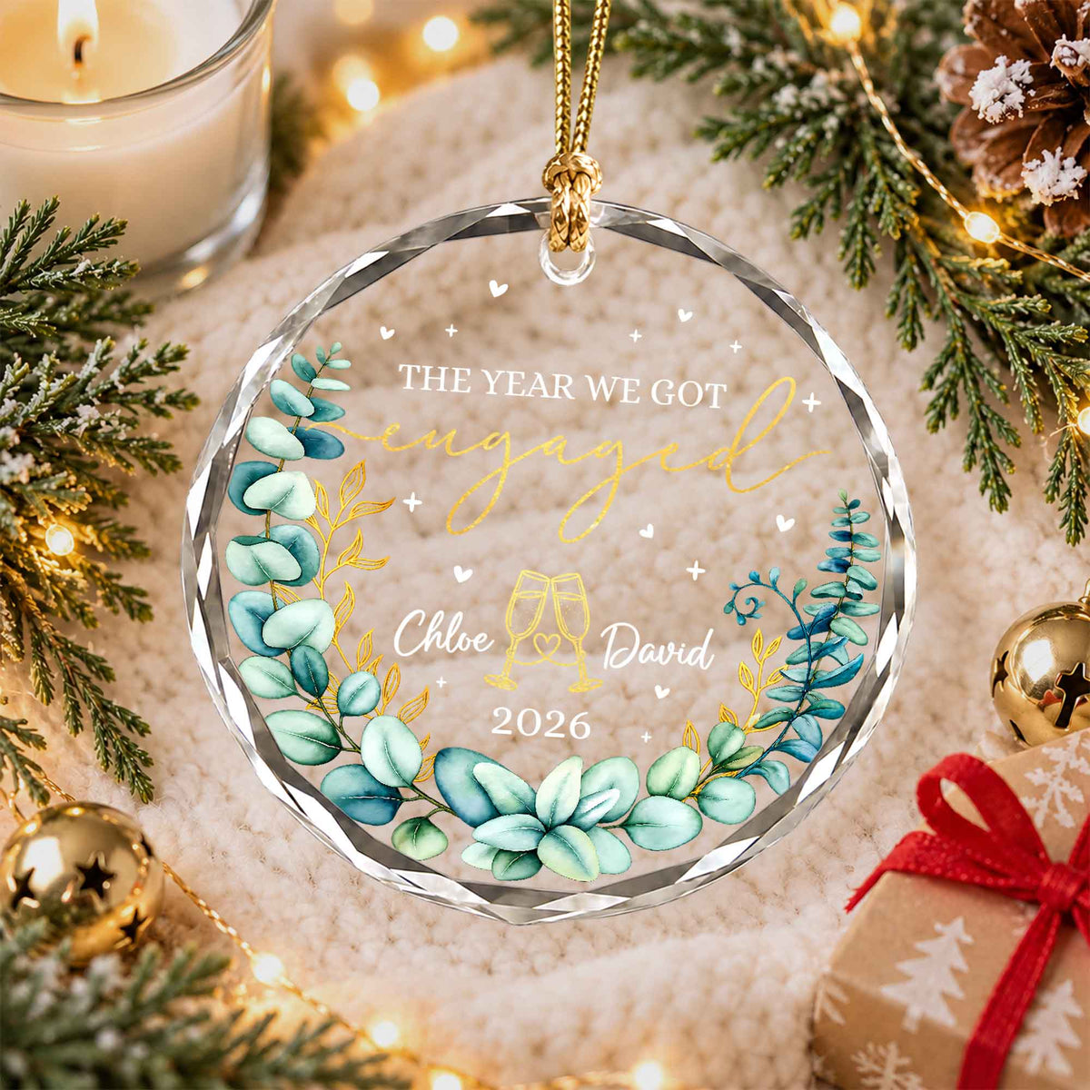 Personalized Gift Engagement Glass Ornament, Custom Couple Names Christmas, Engaged 2026 Christmas Gift For Couple