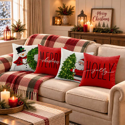 Christmas Decorative Pillow Set of 2 or 4, Santa Snowman Holiday Throw Pillow for Home Decor, Christmas Gift for Family