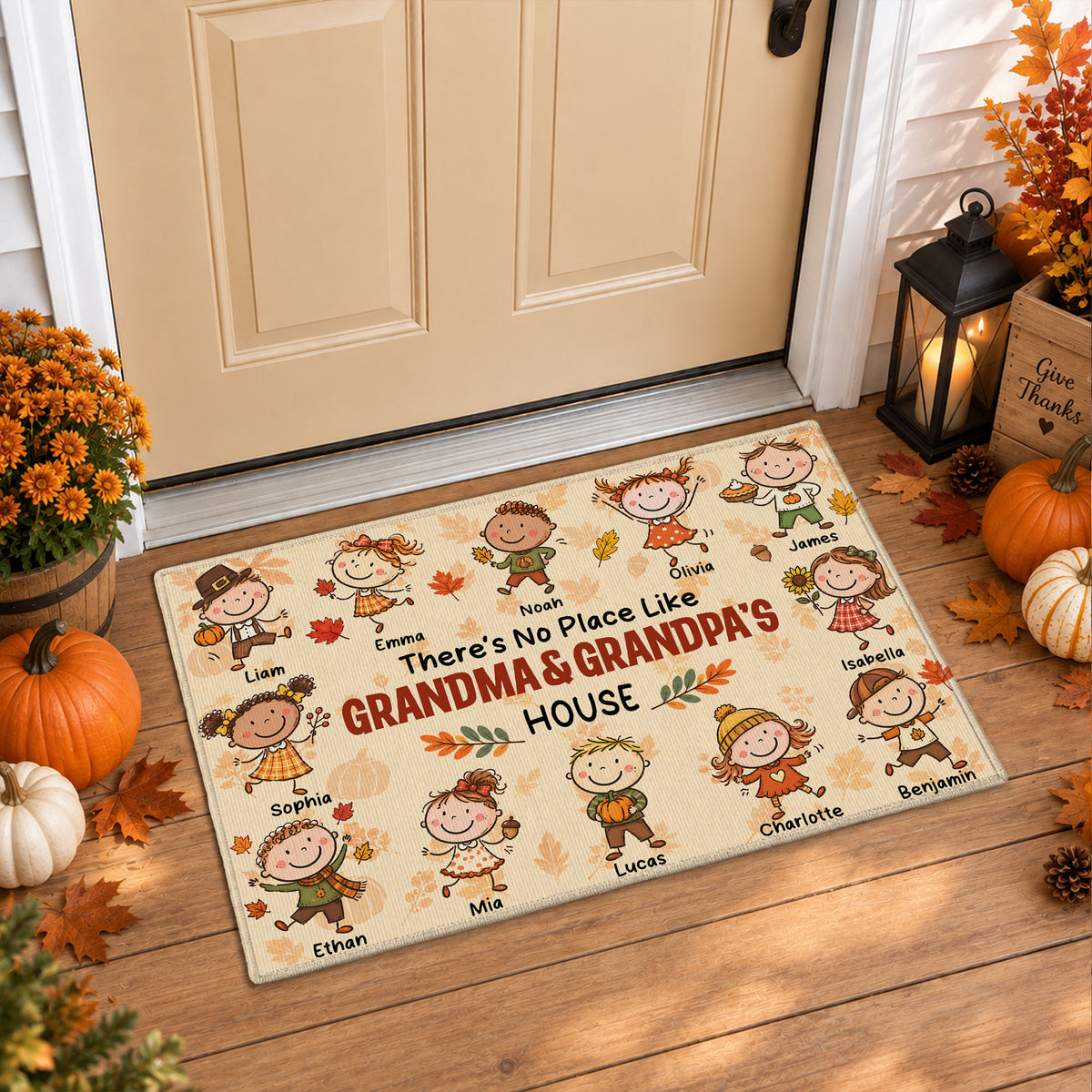Personalized Thanksgiving Doormat - Grandma & Grandpa's House Mat - Thanksgiving Gift for Grandparents