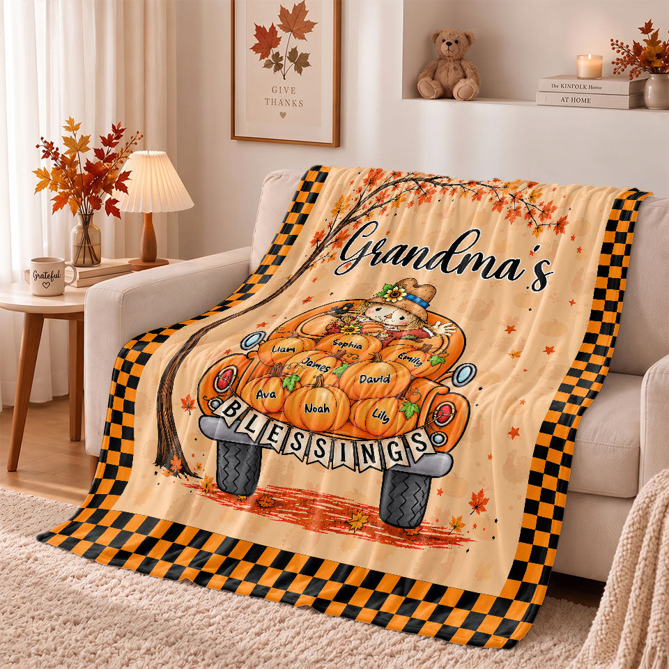 Personalized Thanksgiving Blanket - Grandma's Blessings - Thanksgiving Gift for Grandma, Mom