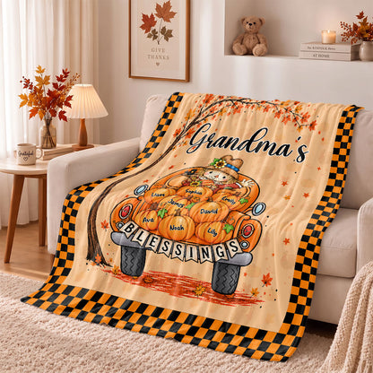 Personalized Thanksgiving Blanket - Grandma's Blessings - Thanksgiving Gift for Grandma, Mom