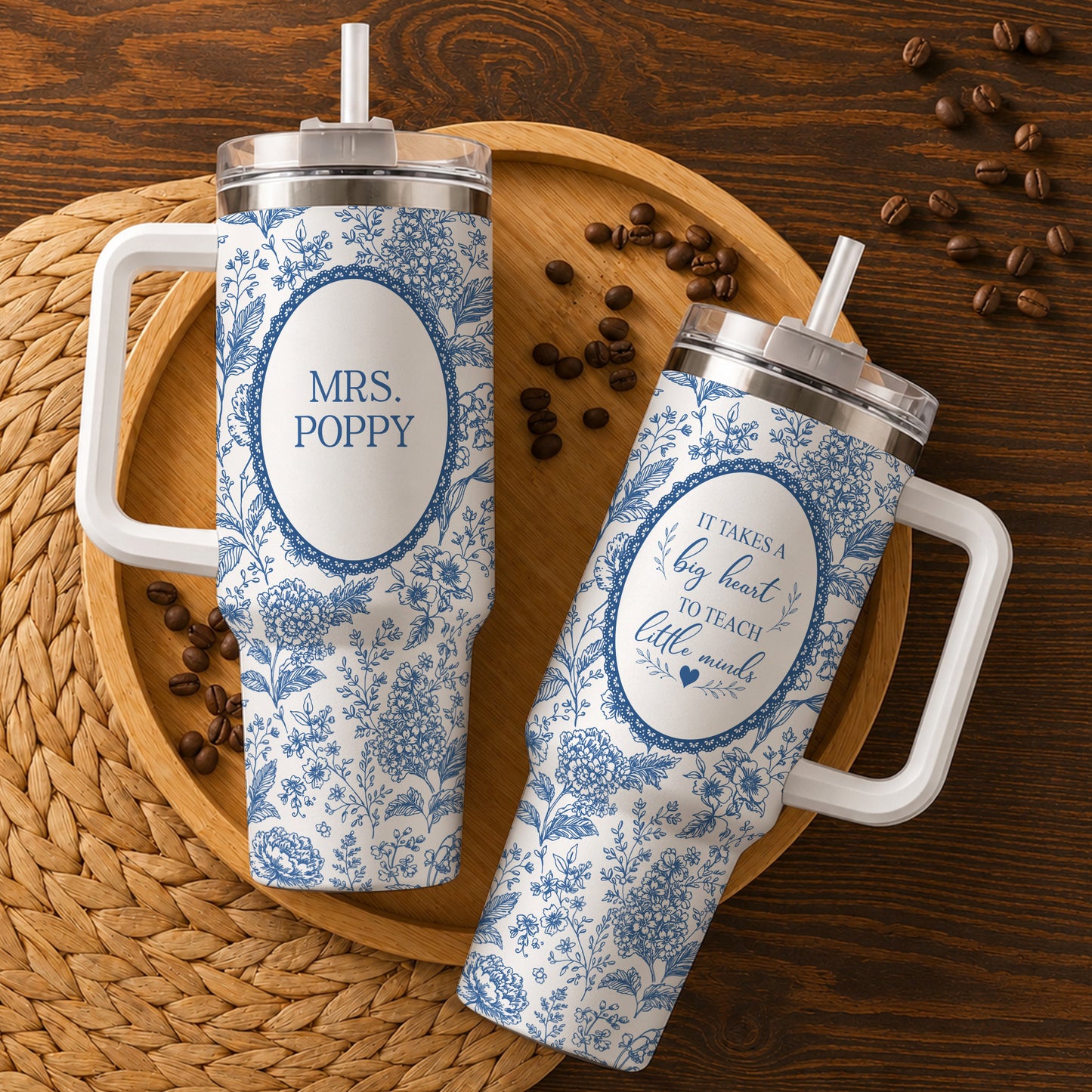 Personalized Teacher Tumbler - Never Underestimate The Difference You Make - Toile de Jouy Tumbler, Custom Teacher Appreciation Gift