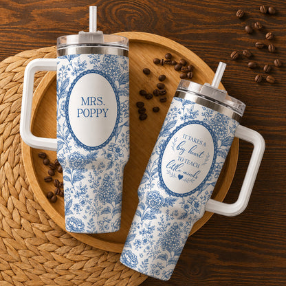 Personalized Teacher Tumbler - Never Underestimate The Difference You Make - Toile de Jouy Tumbler, Custom Teacher Appreciation Gift