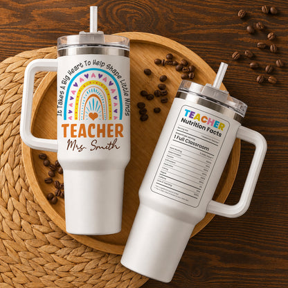 Personalized Teacher Tumbler with Handle - Custom Teacher Name Gift - Rainbow School Travel Cup with Straw - Appreciation Gift for Teachers
