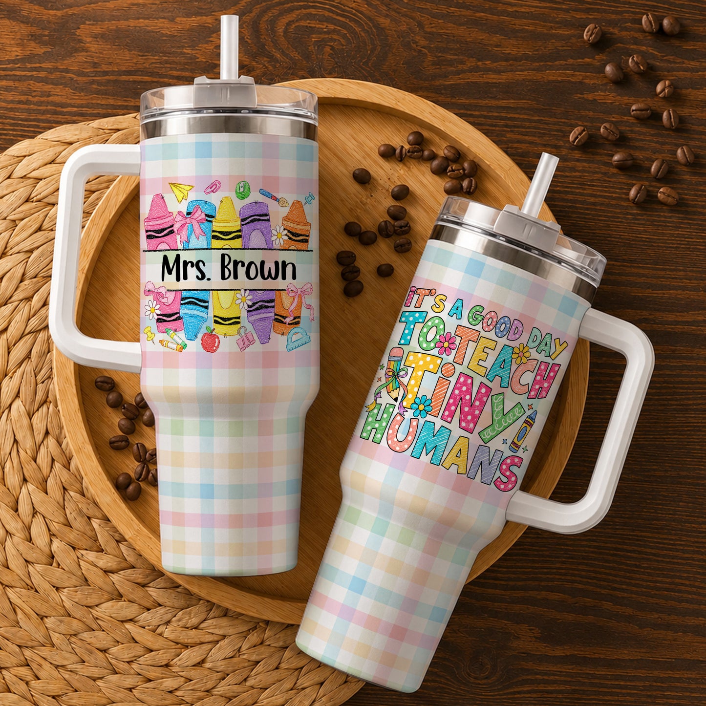 Colorful Teacher Tumbler with Handle - It's a Good Day to Teach Tiny Humans - Personalized Teacher Stainless Steel Tumbler - Back To School Gift for Teachers