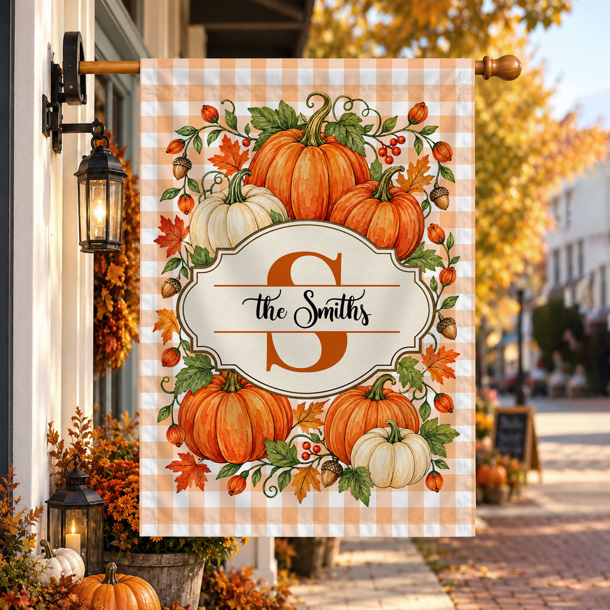 Personalized Thanksgiving Garden Flag - Custom Family Name Monogram Flag - Fall Pumpkin Yard Decor