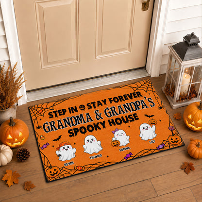 Personalized Halloween Doormat - Grandma & Grandpa Spooky House Mat - Custom Family Name Door Mat, Halloween Home Decor