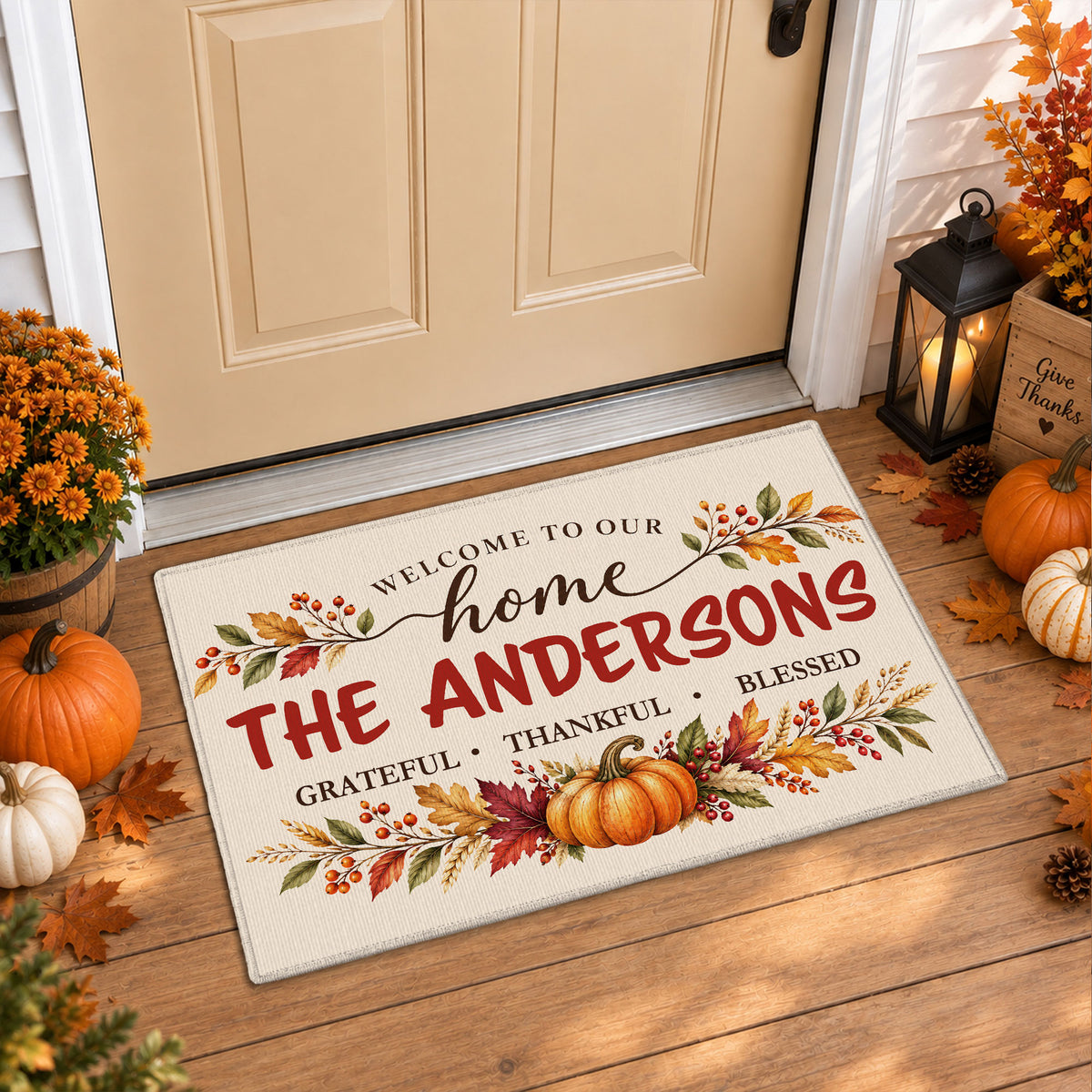 Personalized Thanksgiving Doormat - Custom Family Name House Mat - Thanksgiving Porch Decor