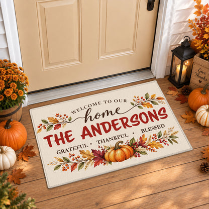 Personalized Thanksgiving Doormat - Custom Family Name House Mat - Thanksgiving Porch Decor