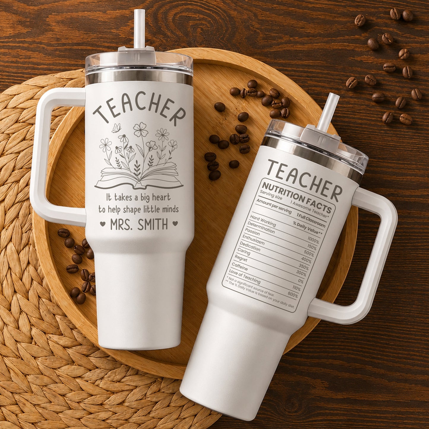 Personalized Teacher Tumbler with Handle - Custom Teacher Name Gift - Rainbow School Travel Cup with Straw - Appreciation Gift for Teachers