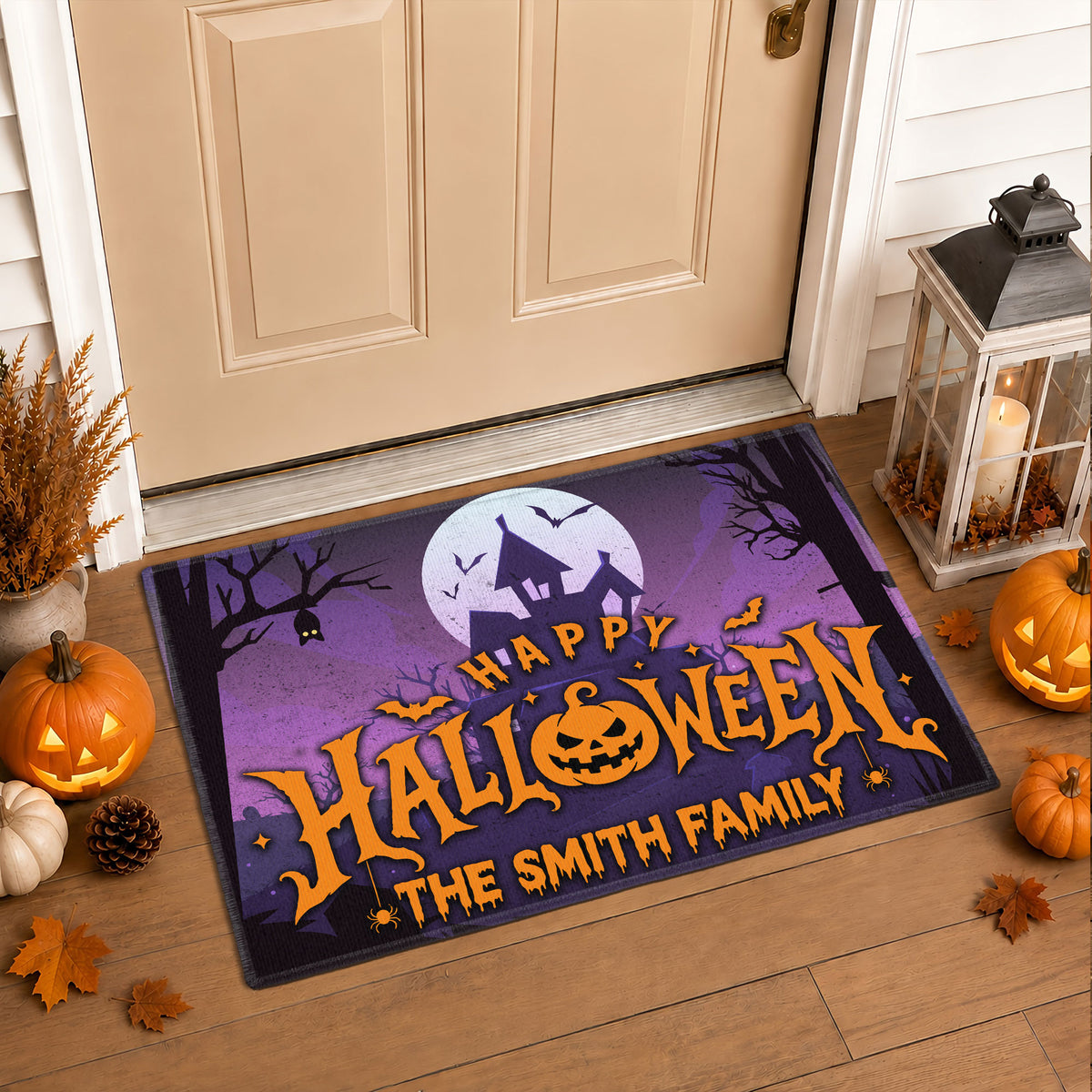Personalized Halloween Family Name Door Mat - Spooky Porch Decor, Halloween Housewarming Gift