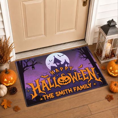 Personalized Halloween Family Name Door Mat - Spooky Porch Decor, Halloween Housewarming Gift