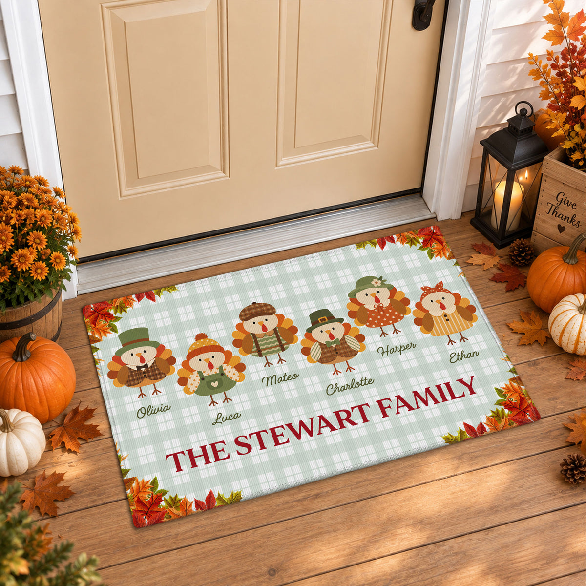 Personalized Thanksgiving Doormat - Custom Family Name Turkey Mat - Thanksgiving Home Decor