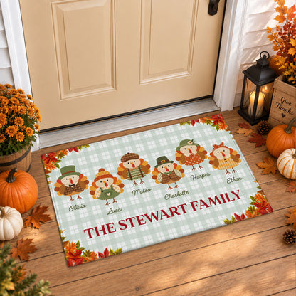 Personalized Thanksgiving Doormat - Custom Family Name Turkey Mat - Thanksgiving Home Decor
