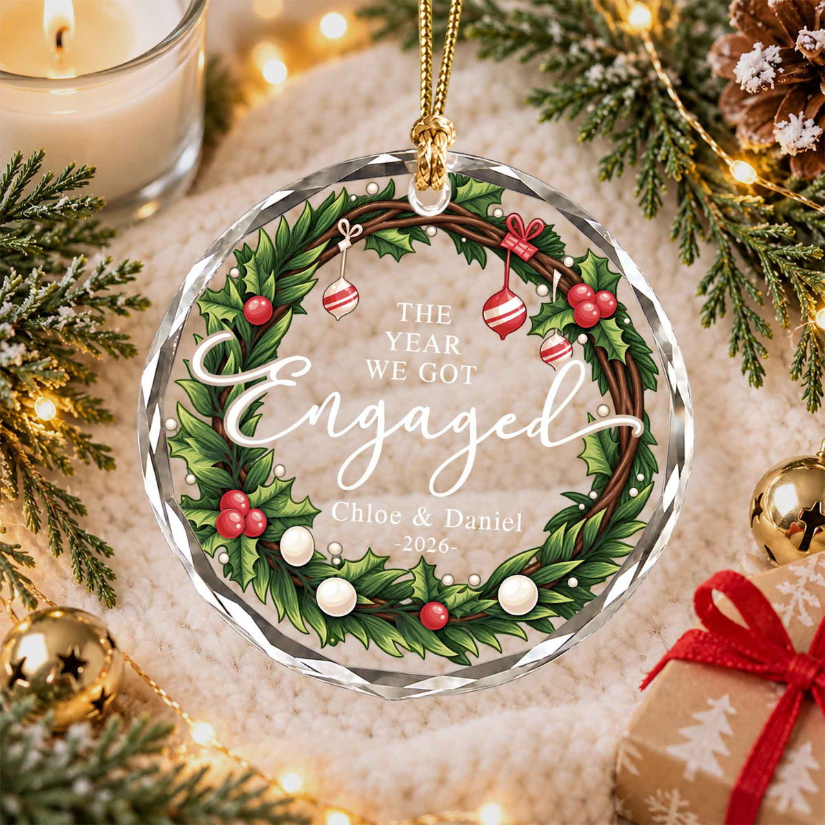 Personalized Gift Engagement Glass Ornament, Custom Couple Names Christmas, Engaged 2026 Christmas Gift For Couple