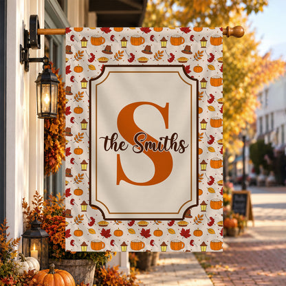 Personalized Thanksgiving Garden Flag - Custom Family Name Monogram Fall Yard Decor - Pumpkin Harvest Outdoor Flag - Autumn Home Decor