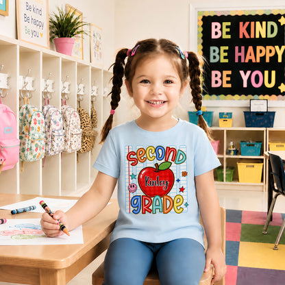 Personalized Colorful School Shirt - Custom Name & Grade Kid T-shirt - Back To School Gift for Boys & Girls