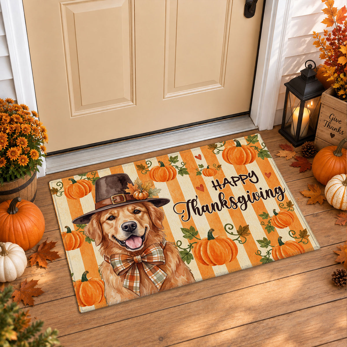 Personalized Thanksgiving Doormat – Custom Pet Portrait Door Mat - Thanksgiving Mat for Pet Lovers
