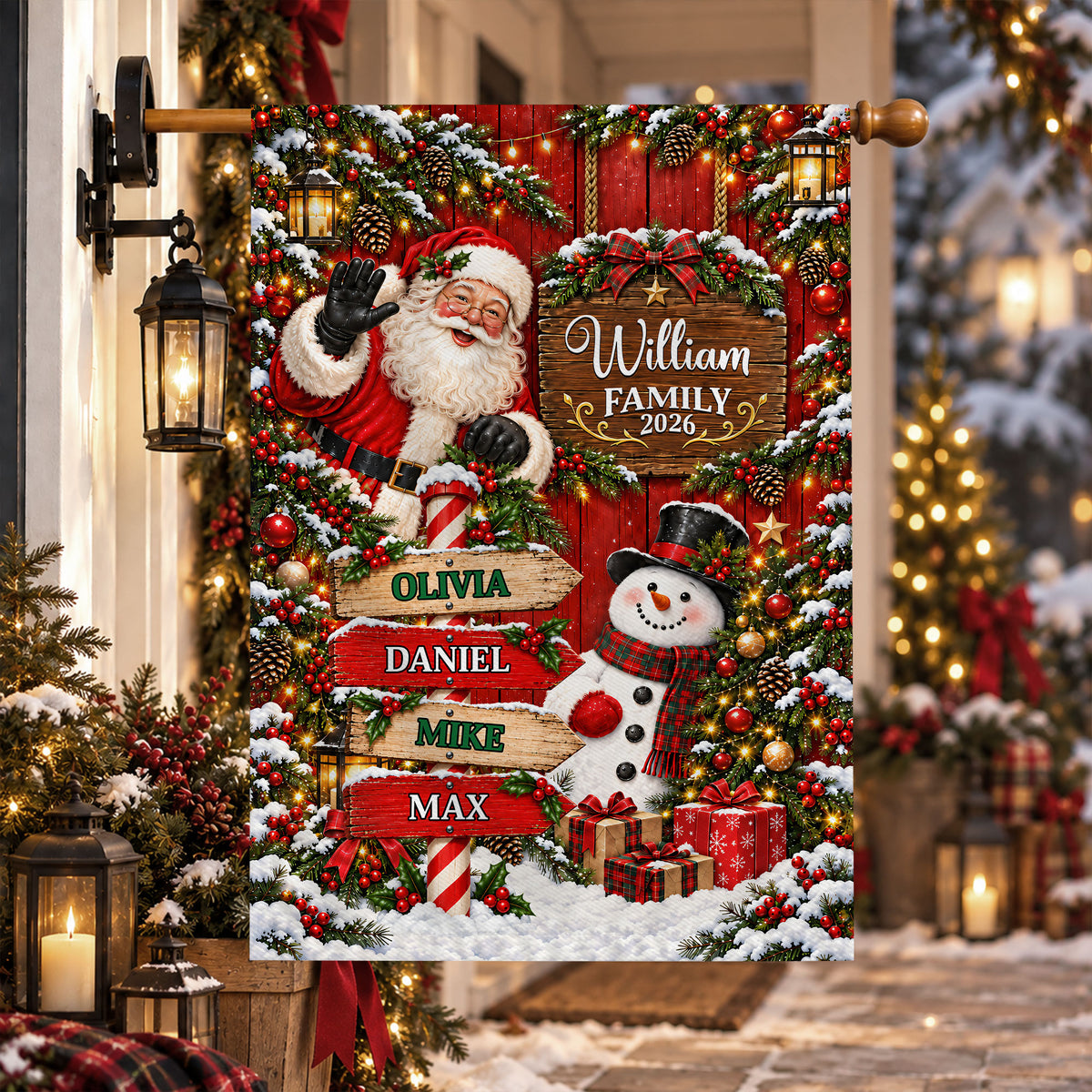 Personalized Christmas Garden Flag - Custom Family Name Santa Claus Flag - Christmas Home Decor