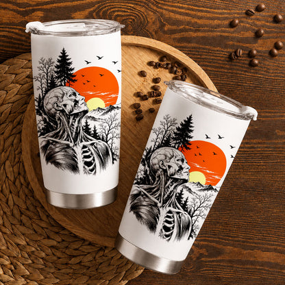 Anatomical Skeleton Sunset Tumbler 20oz, Vintage Mountain Travel Cup, Gothic Gift for Men Women