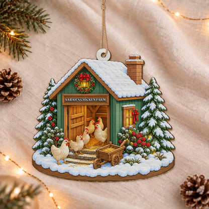 Personalized Custom Shape Wood Ornament - Custom Kid Name Chicken Farm Ornament - Farmhouse Holiday Keepsake