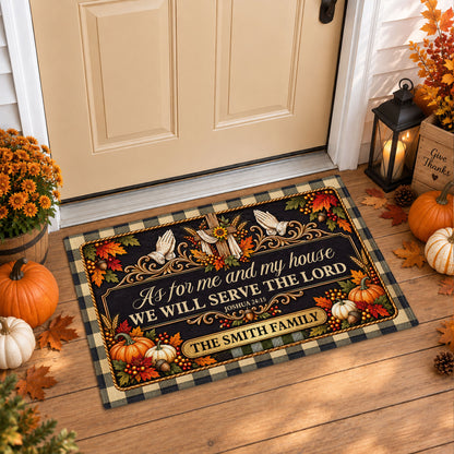 Personalized Thanksgiving Door Mat - Serving The Lord Family Mat - Christian Fall Home Decor