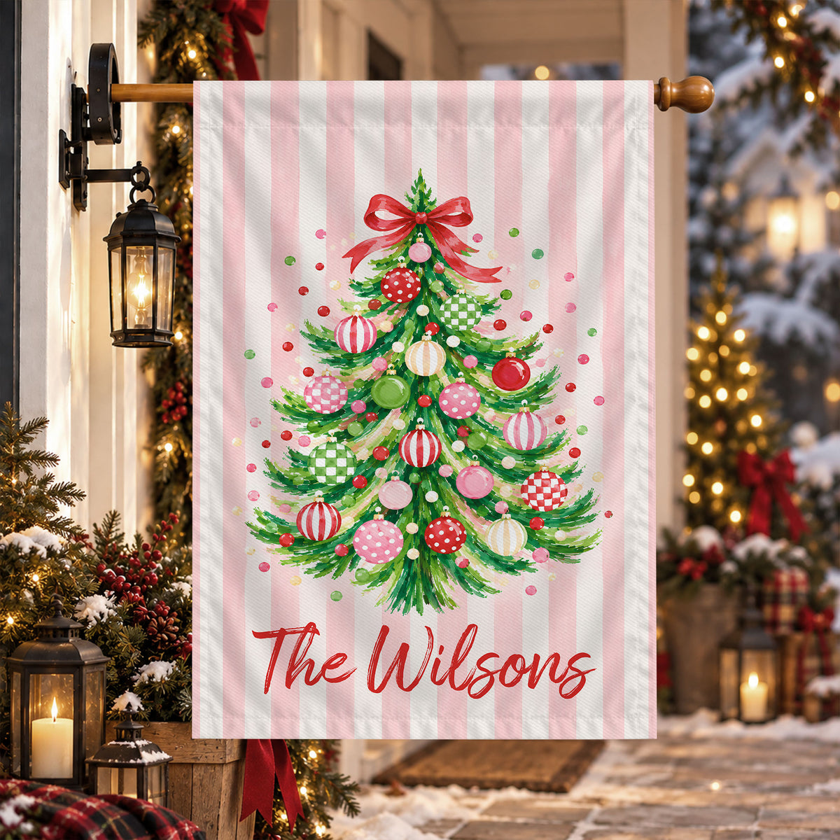 Personalized Christmas Garden Flag - Custom Family Name Flag - Christmas Porch Decor