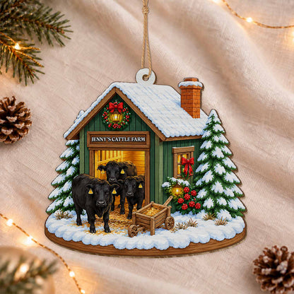 Personalized Custom Shape Wood Ornament - Custom Kid Name Cattle Farm Ornament - Farmhouse Holiday Keepsake