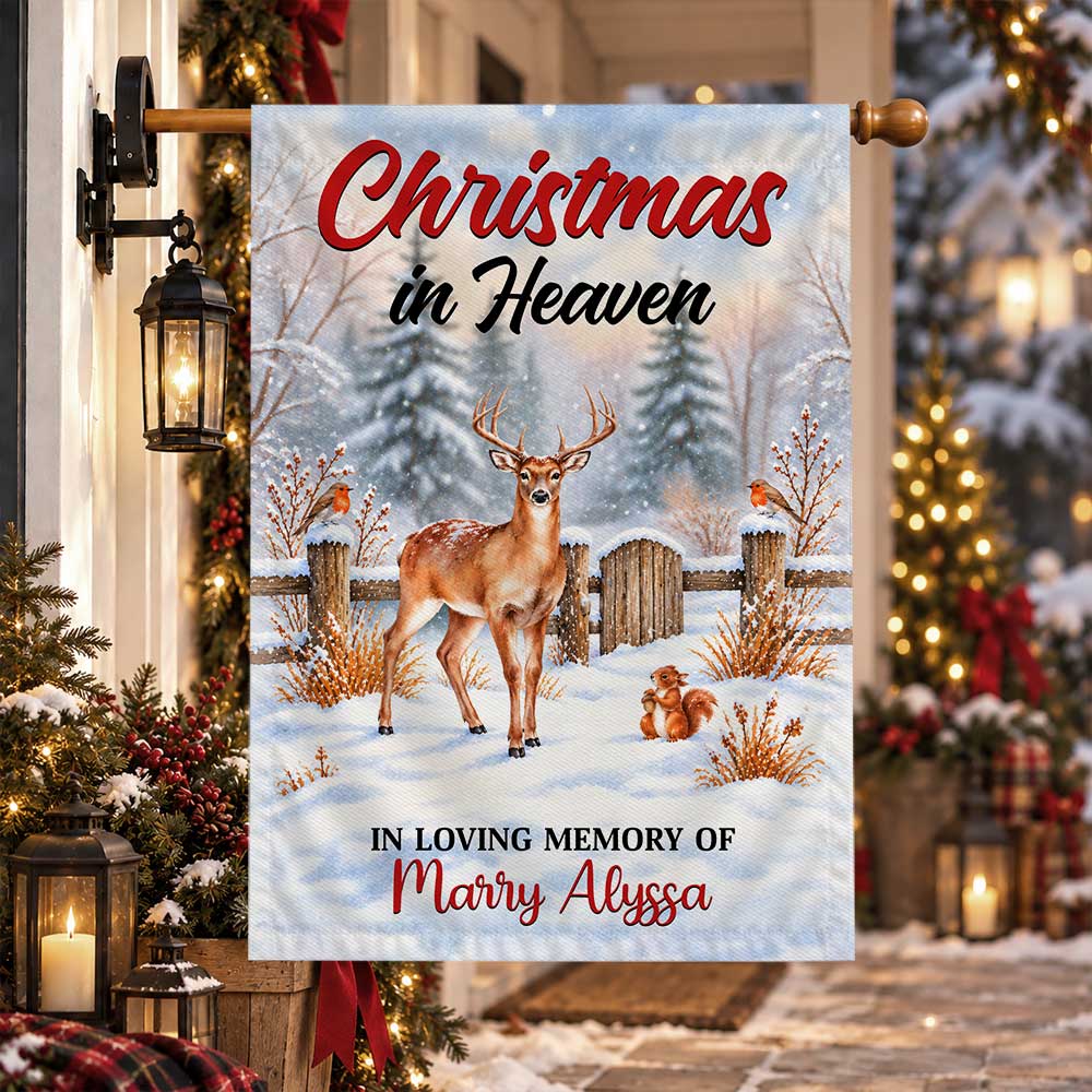 Personalized Christmas Memorial Garden Flag - Christmas in Heaven - Custom Bereavement Gift, Cemetery Decoration