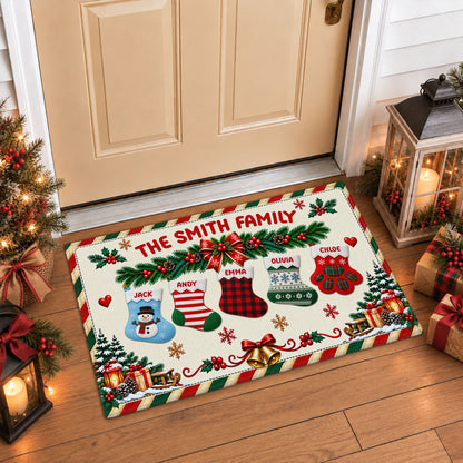 Personalized Christmas Doormat - Custom Family Name Stocking Mat - Christmas Entryway Decor, Personalized Holiday Gift