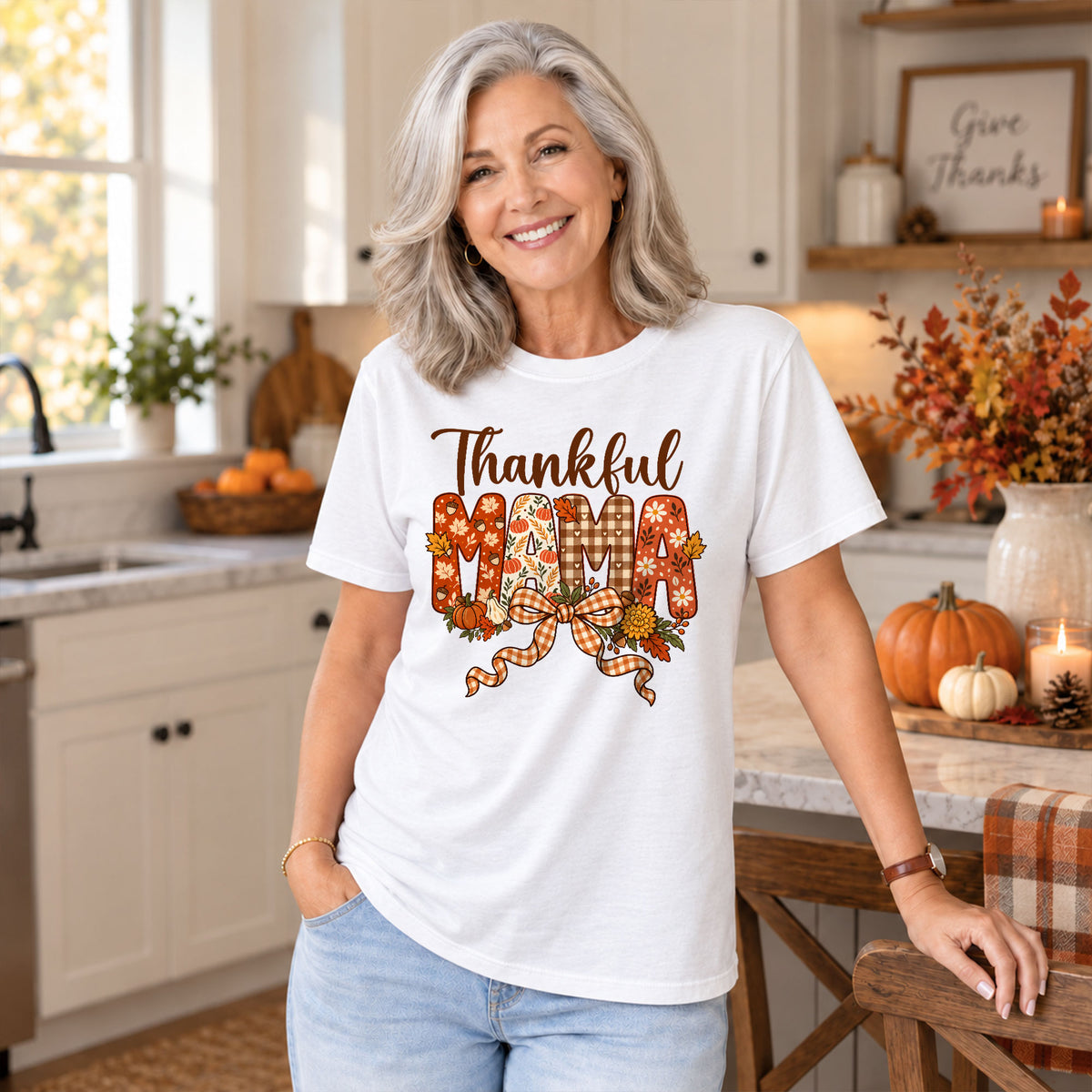 Personalized Thanksgiving Shirt - Thankful Mama - Holiday Gift for Mom, Grandma